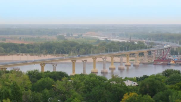 View on bridge across Volga River — Stock Video