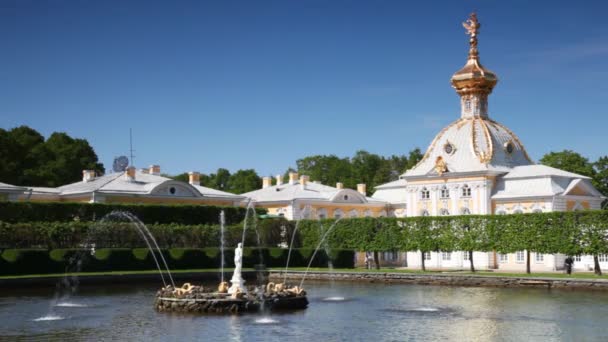 Fontane laghetti quadrati del Giardino Superiore con statua Venere Italic a Royal Petrodvorets — Video Stock