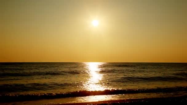 Menina bonita vai à beira-mar, silhueta ao pôr do sol — Vídeo de Stock