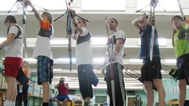 Young men participate in IV Traditional archery tournament in RSUPES&T — Stock Video