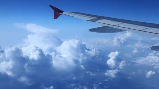 Ala de avión de cerca contra el cielo azul — Vídeos de Stock