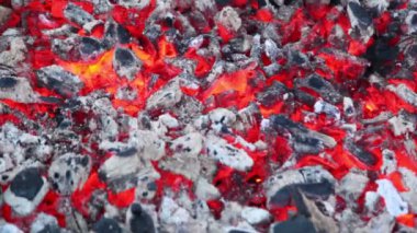 için için yanan köz ile az miktarda duman ve ateş