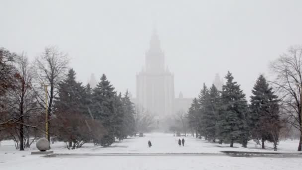 主要な建物は、モスクワの州立大学の近くの公園 — ストック動画