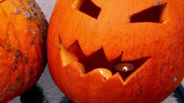 korkutucu jack balkabağı fener halloween balkabağı içinde yanan mum