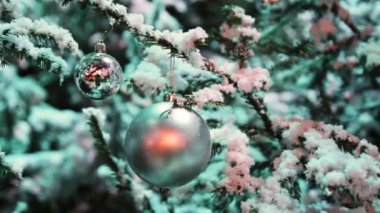 iki cam top gümüş kaplı kar köknar kış orman renk bekle