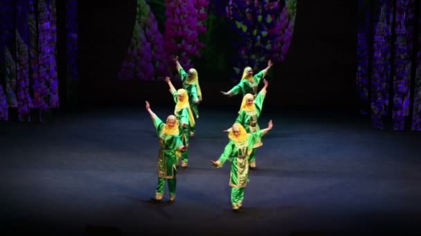 Chicas en traje caucásico danza en concierto — Vídeos de Stock