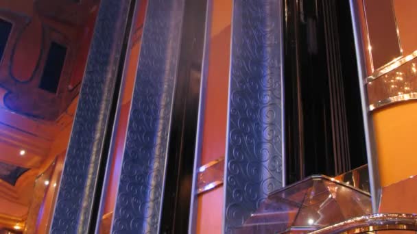 Three elevators operate inside beautiful cruise liner — Stock Video