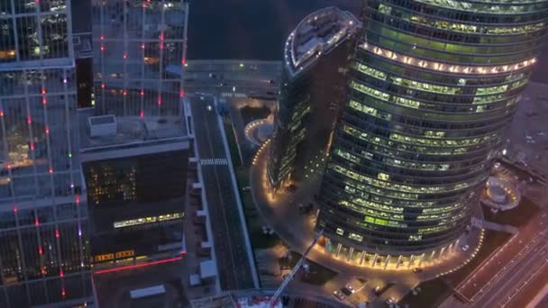 In business-center Naberezhnaya Tower visible light in windows — Stock Video