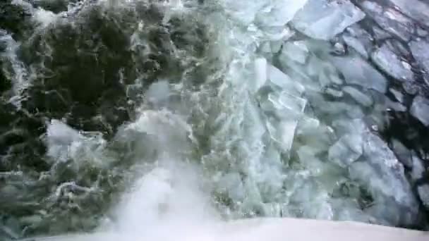 Skicka motor skummar vattnet i floden — Stockvideo