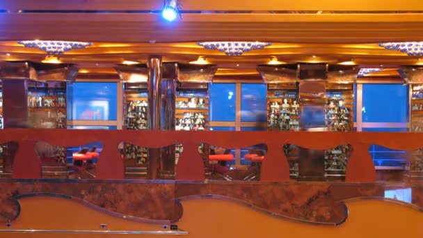 People watch photos on wall on board of cruise ship — Stock Video