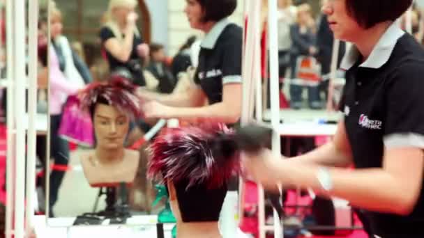 Menina cabelo manequim seco no Festival Internacional XVII World of Beauty 2010 — Vídeo de Stock