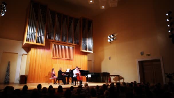 Narek hakhnazaryan spelar antonio stradivari cello, gayane hakhnazaryan spelar piano i orgelsal — Stockvideo