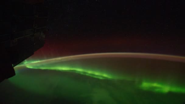 Polar lights from window of shuttle — Stock Video