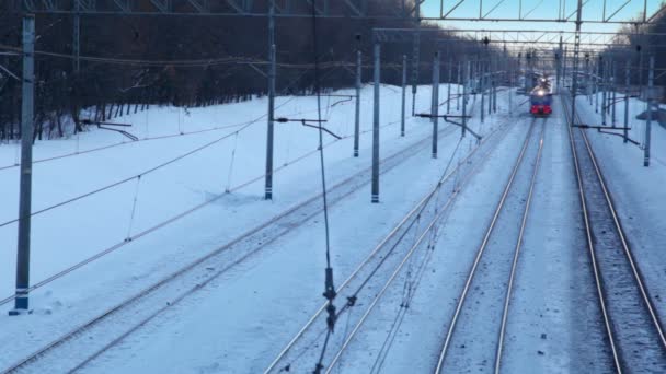 一辆火车乘铁路，第二出现在距离 — 图库视频影像