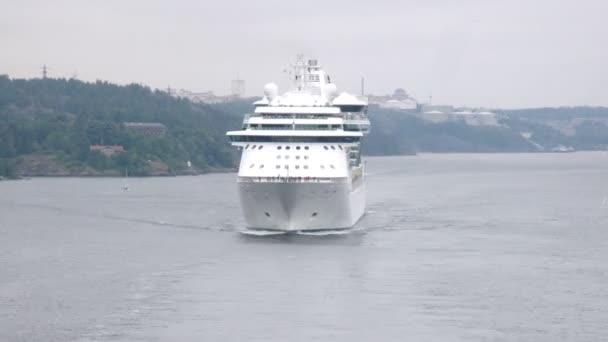 Grote cruiseschepen ingevoerd baai in bewolkt weer — Stockvideo