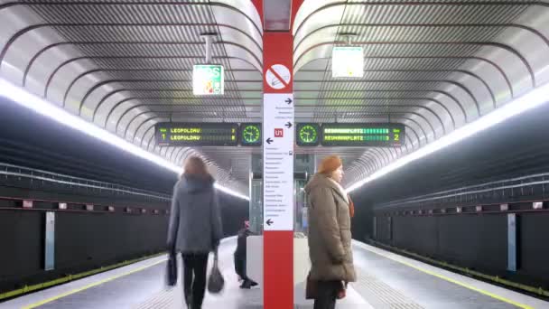 I treni vengono e partono dalla stazione della metropolitana — Video Stock