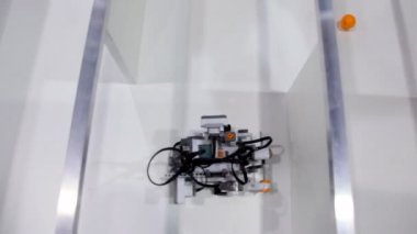 Robot labirent içinde taşır ve turuncu topları toplar
