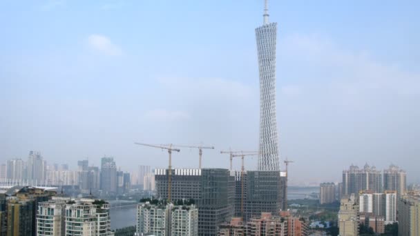 Konstruksi Guangzhou Gedung Kantor Penyiaran TV Baru — Stok Video