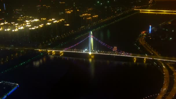 蒸汽船游泳在下的珠江猎德大桥 — 图库视频影像