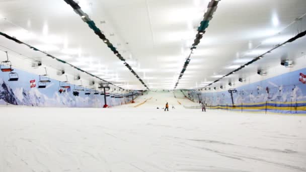 Wide view of ski winter sector in big close sport center — Stock Video