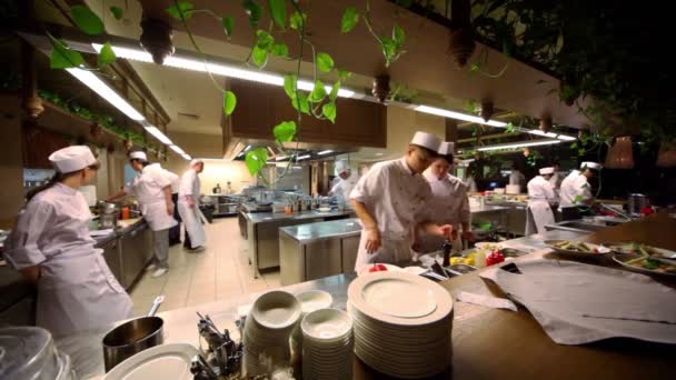 Weinig mensen werken op keuken — Stockvideo