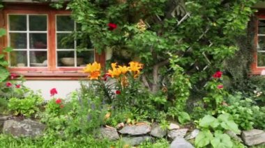 Norveç country house bitkiler arasında kıvrımlıdır duvarlar