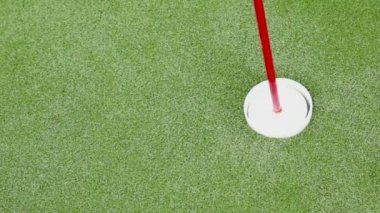 Küçük beyaz topu minigolf çevre bayrağı tarafından yolcu