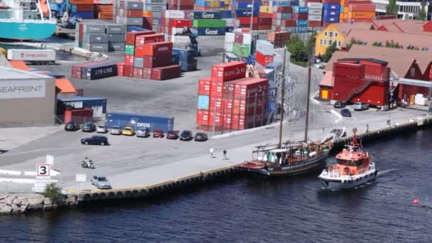 Containers stand near Color Line shipping company terminal — Stock Video