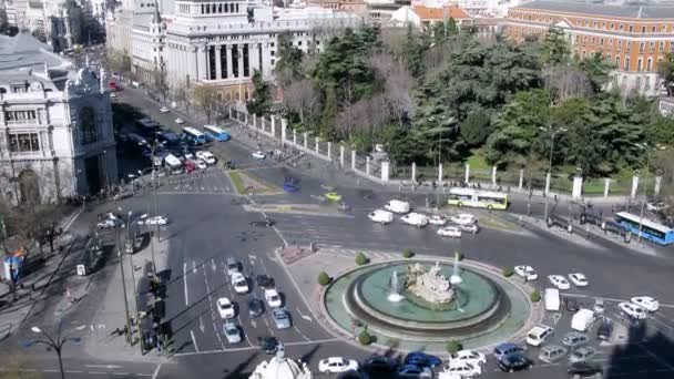 Fuente con carro de la diosa de Cibeles se levanta en el día — Vídeo de stock