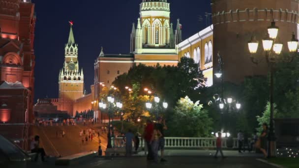 Turister vandrar genom manezhnaya torg nära Kreml i Moskva — Stockvideo
