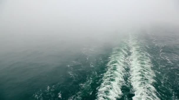 Fumée au-dessus des traces de mousse sur la surface de l'eau après le navire — Video