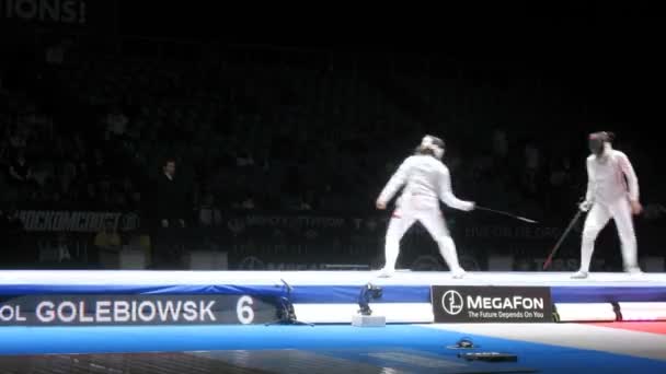 Women participate in competitions on championship in fencing — Stock Video