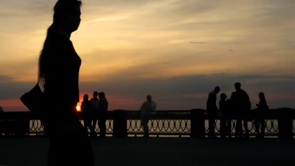 I giovani camminano nel parco in argine la sera, time lapse — Video Stock