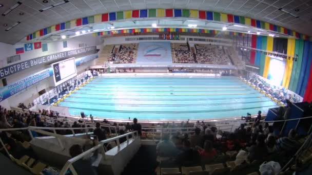Зрители смотрят Чемпионат России по плаванию — стоковое видео
