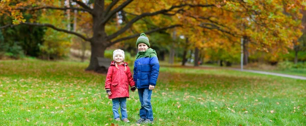 Två barn i en park på hösten — Stockfoto