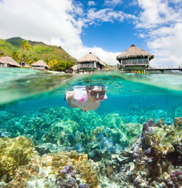 Coral reef dalış kadın