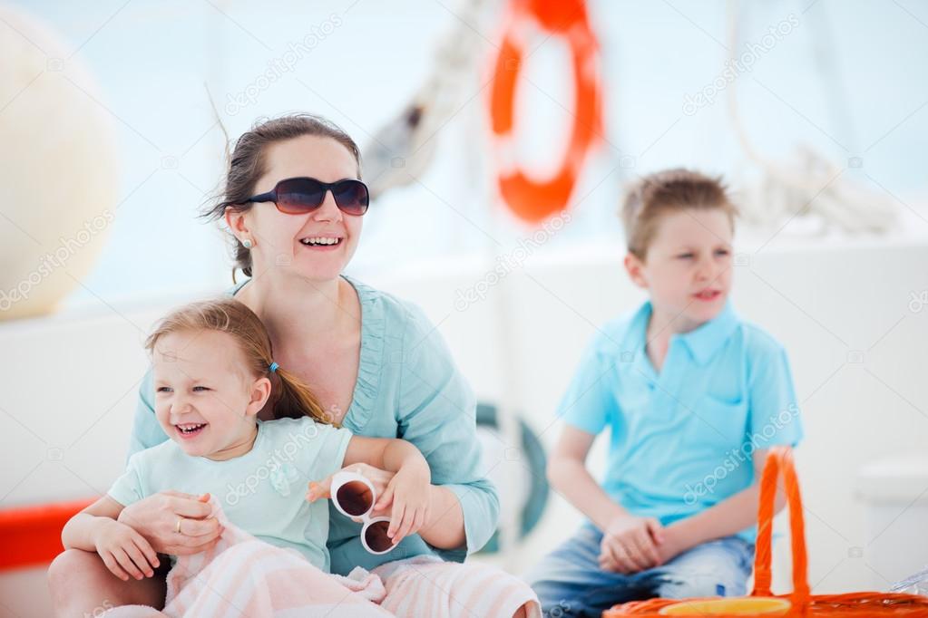 Mother and kids at luxury yacht