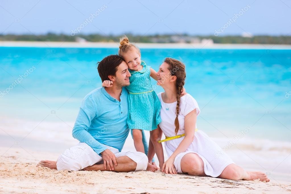 Family on a tropical beach vacation