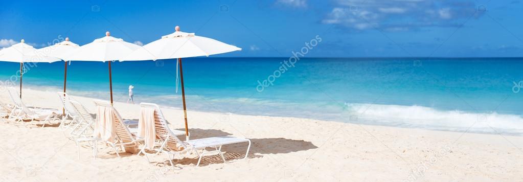 Chairs and umbrellas on a beautiful Caribbean beach