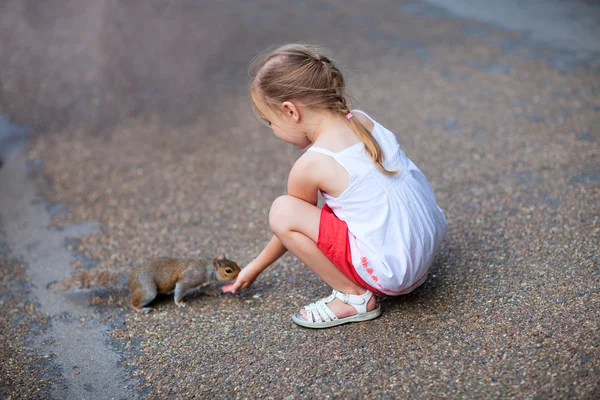 Κοριτσάκι και σκίουρος — Φωτογραφία Αρχείου