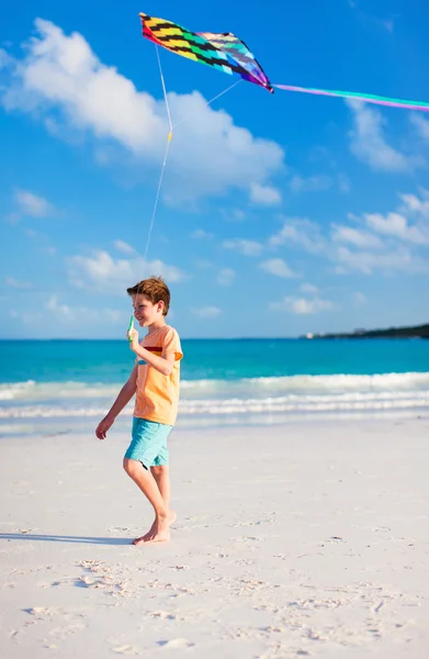 Kisfiú, a kite repülő — Stock Fotó