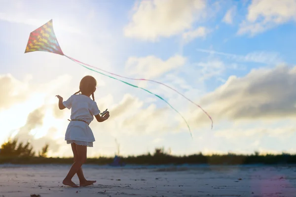 一个放风筝的小女孩 — 图库照片