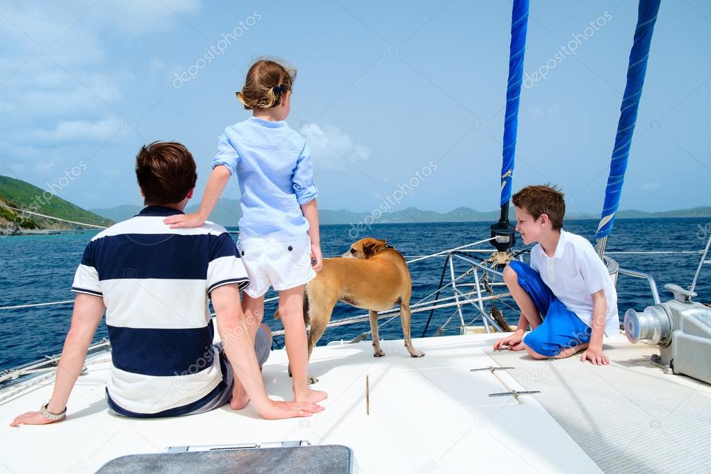 Family sailing on a luxury yacht