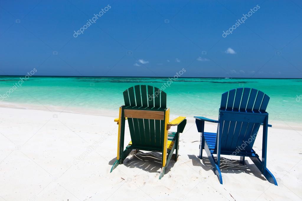 Colorful lounge chairs at Caribbean beach