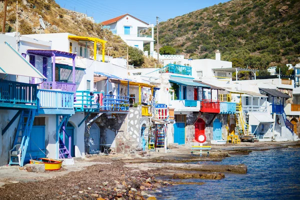 Vibrant Fishing Village Klima White Houses Colorful Doors Milos Island — Stock Photo, Image