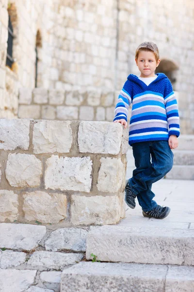 Portrait Cute Little Boy Sweater Outdoors — Stock Photo, Image