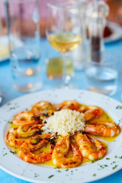 Grilled King Prawns Plate Served Lunch — Stock Photo, Image