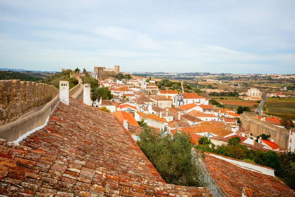 Röda Tak Över Medeltida Byn Obidos Portugal — Stockfoto