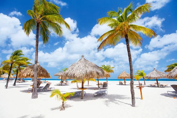 Idyllic Tropical Beach White Sand Palm Trees Turquoise Caribbean Sea — Photo