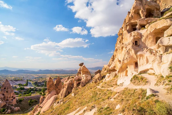View Rock Formations Fairy Chimneys Uchisar Castle Cappadocia Turkey — Stock Fotó